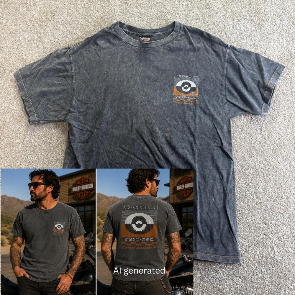 Vtg 1999 Harley Davidson Daytona Bike Week‎ 99 Shirt L Twin Cam Gray Acid Wash